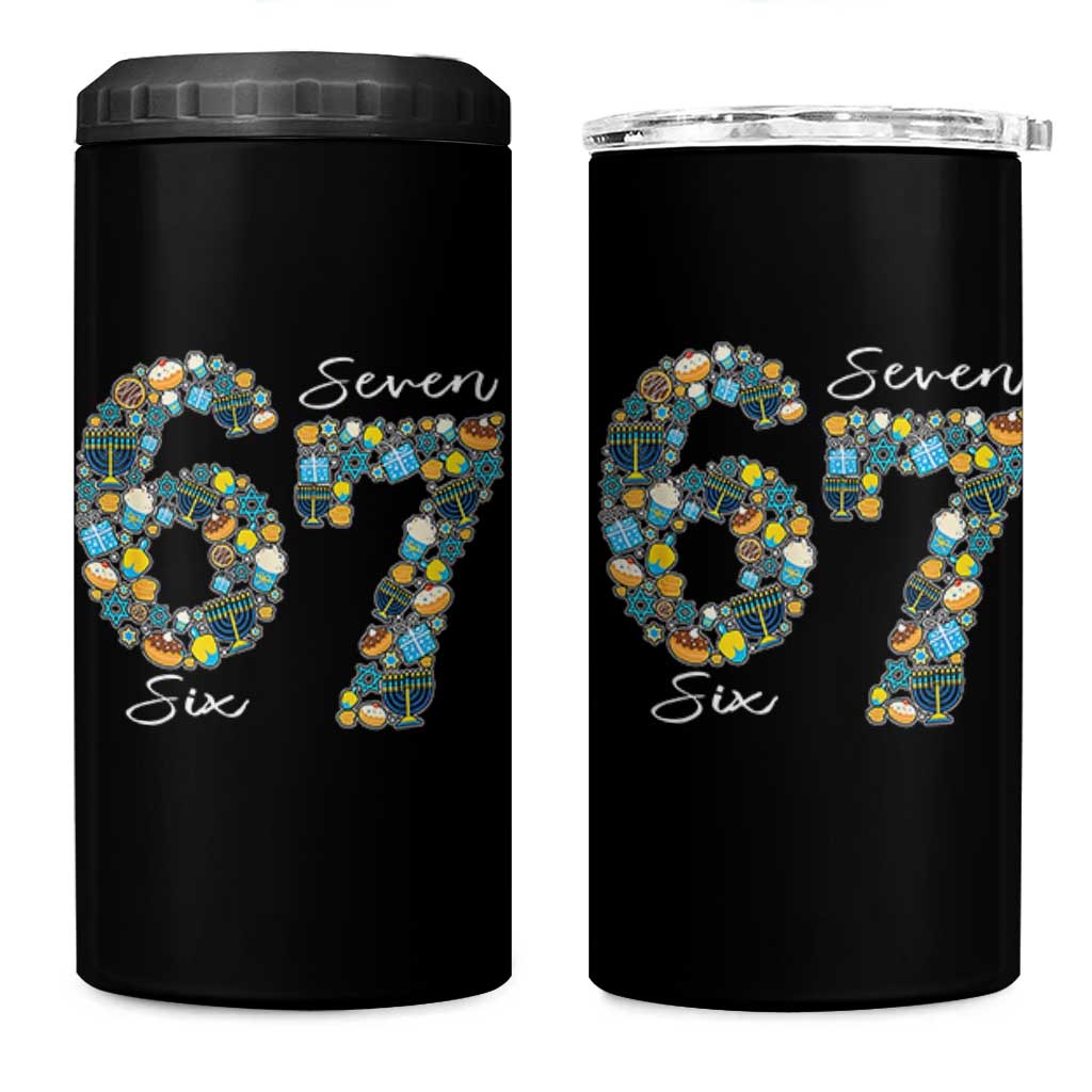 Funny Hanukkah 67 4 in 1 Can Cooler Tumbler Six Seven Meme Chanukah Dreidel Gelt Star Of David - Wonder Print Shop