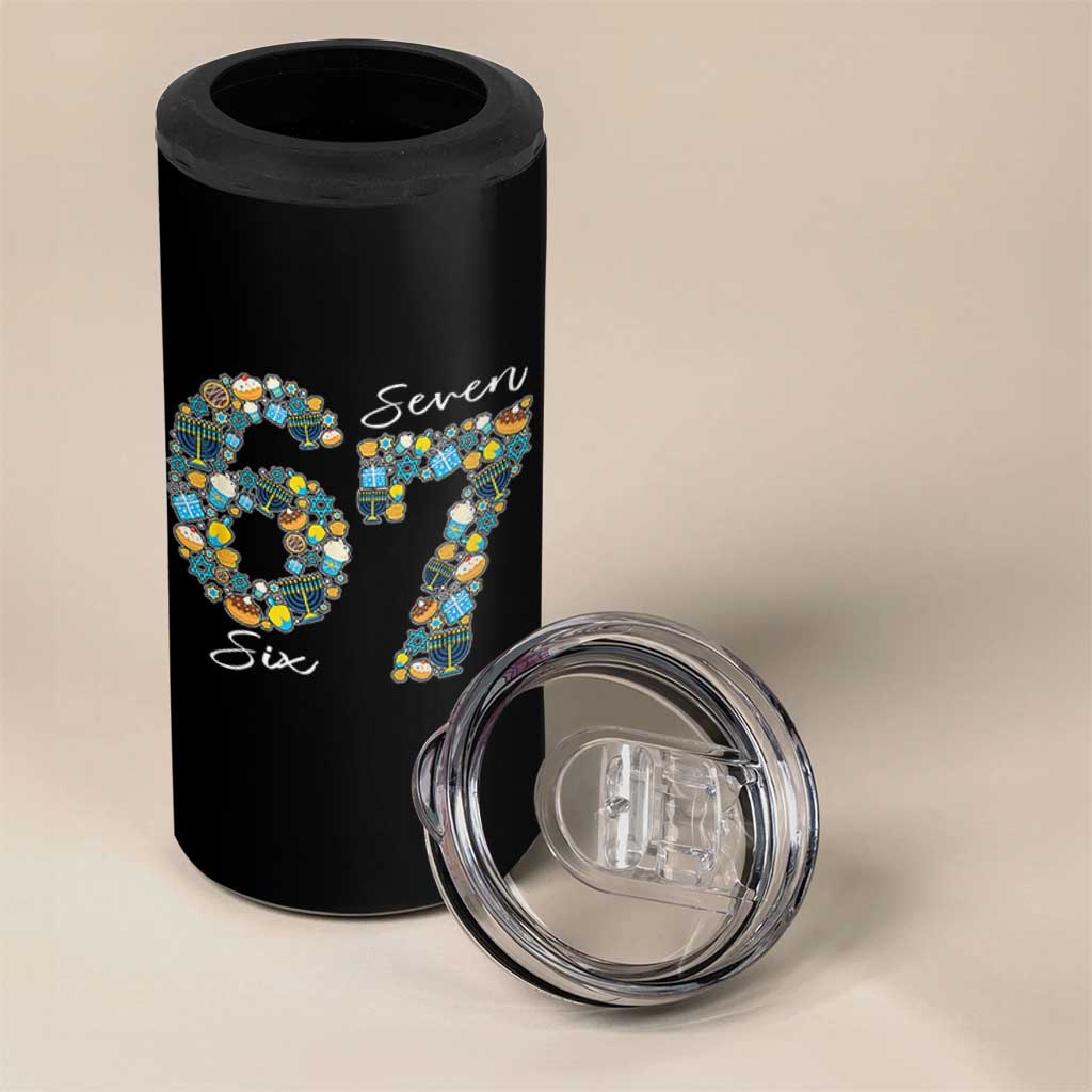 Funny Hanukkah 67 4 in 1 Can Cooler Tumbler Six Seven Meme Chanukah Dreidel Gelt Star Of David - Wonder Print Shop