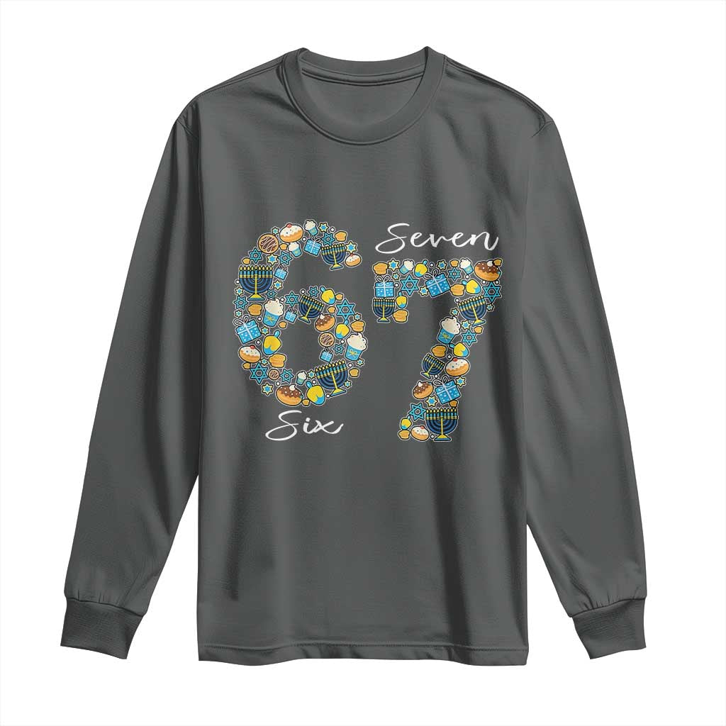 Funny Hanukkah 67 Long Sleeve Shirt Six Seven Meme Chanukah Dreidel Gelt Star Of David - Wonder Print Shop