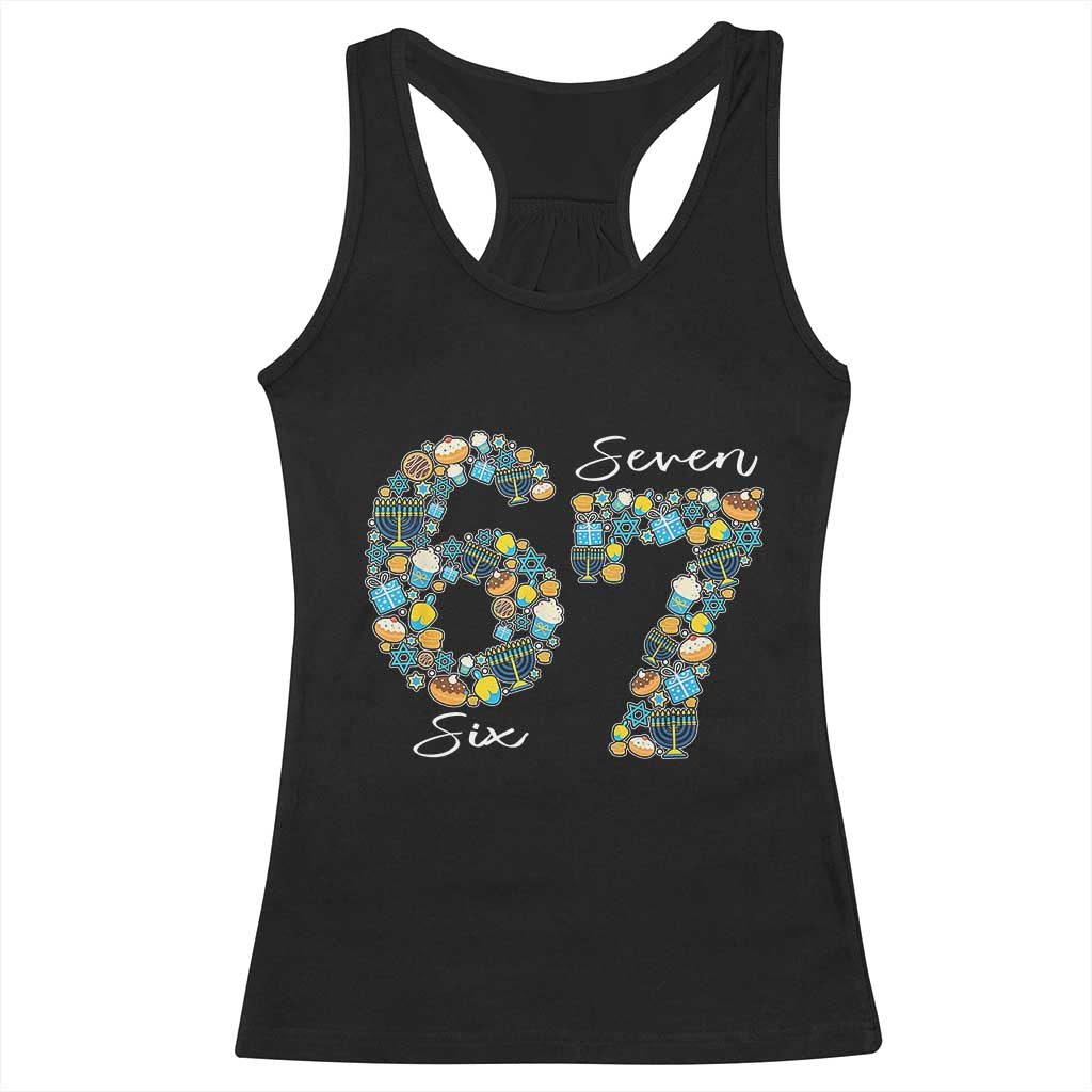Funny Hanukkah 67 Racerback Tank Top Six Seven Meme Chanukah Dreidel Gelt Star Of David - Wonder Print Shop
