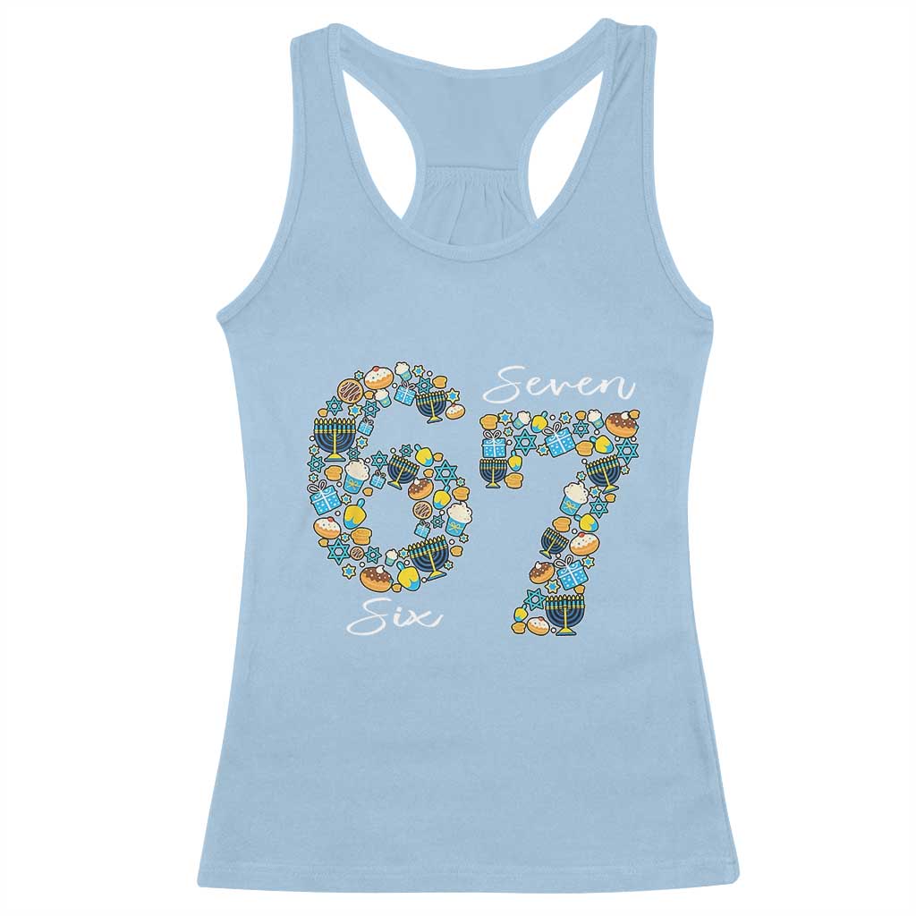 Funny Hanukkah 67 Racerback Tank Top Six Seven Meme Chanukah Dreidel Gelt Star Of David - Wonder Print Shop