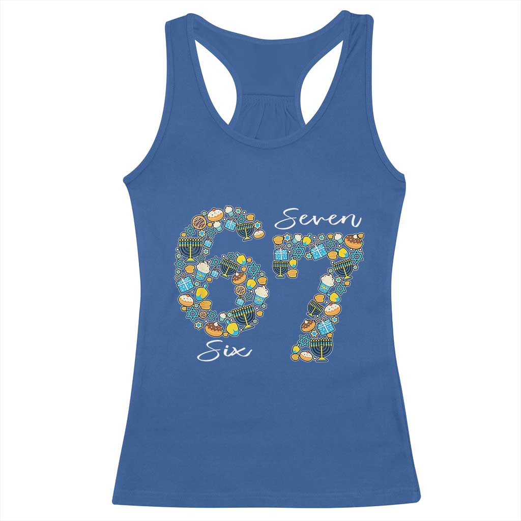 Funny Hanukkah 67 Racerback Tank Top Six Seven Meme Chanukah Dreidel Gelt Star Of David - Wonder Print Shop