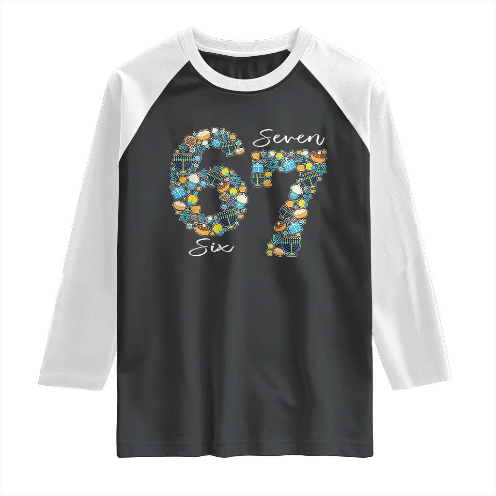 Funny Hanukkah 67 Raglan Shirt Six Seven Meme Chanukah Dreidel Gelt Star Of David - Wonder Print Shop