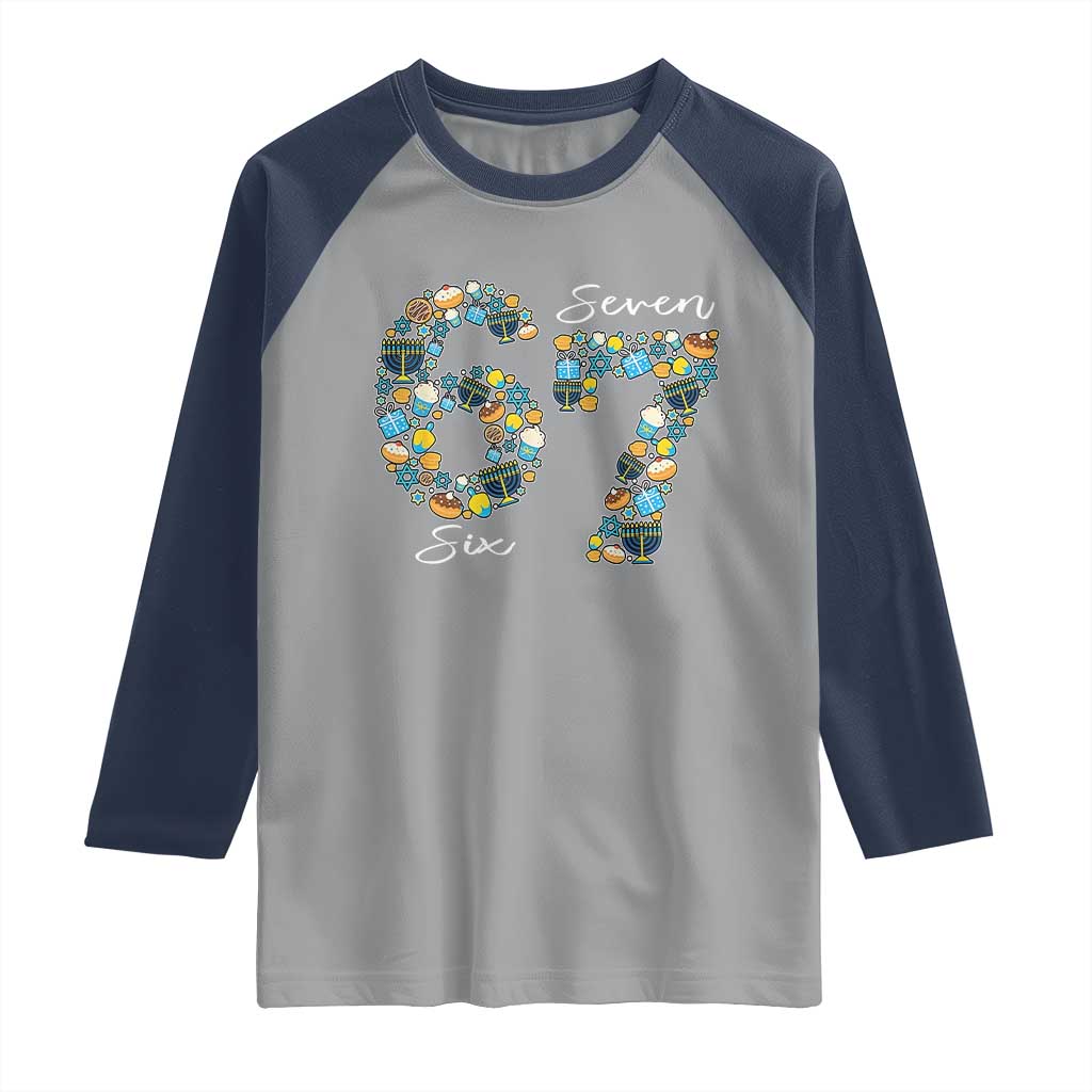 Funny Hanukkah 67 Raglan Shirt Six Seven Meme Chanukah Dreidel Gelt Star Of David - Wonder Print Shop