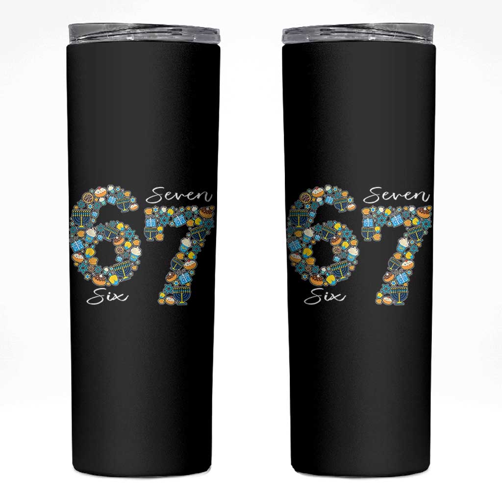 Funny Hanukkah 67 Skinny Tumbler Six Seven Meme Chanukah Dreidel Gelt Star Of David - Wonder Print Shop