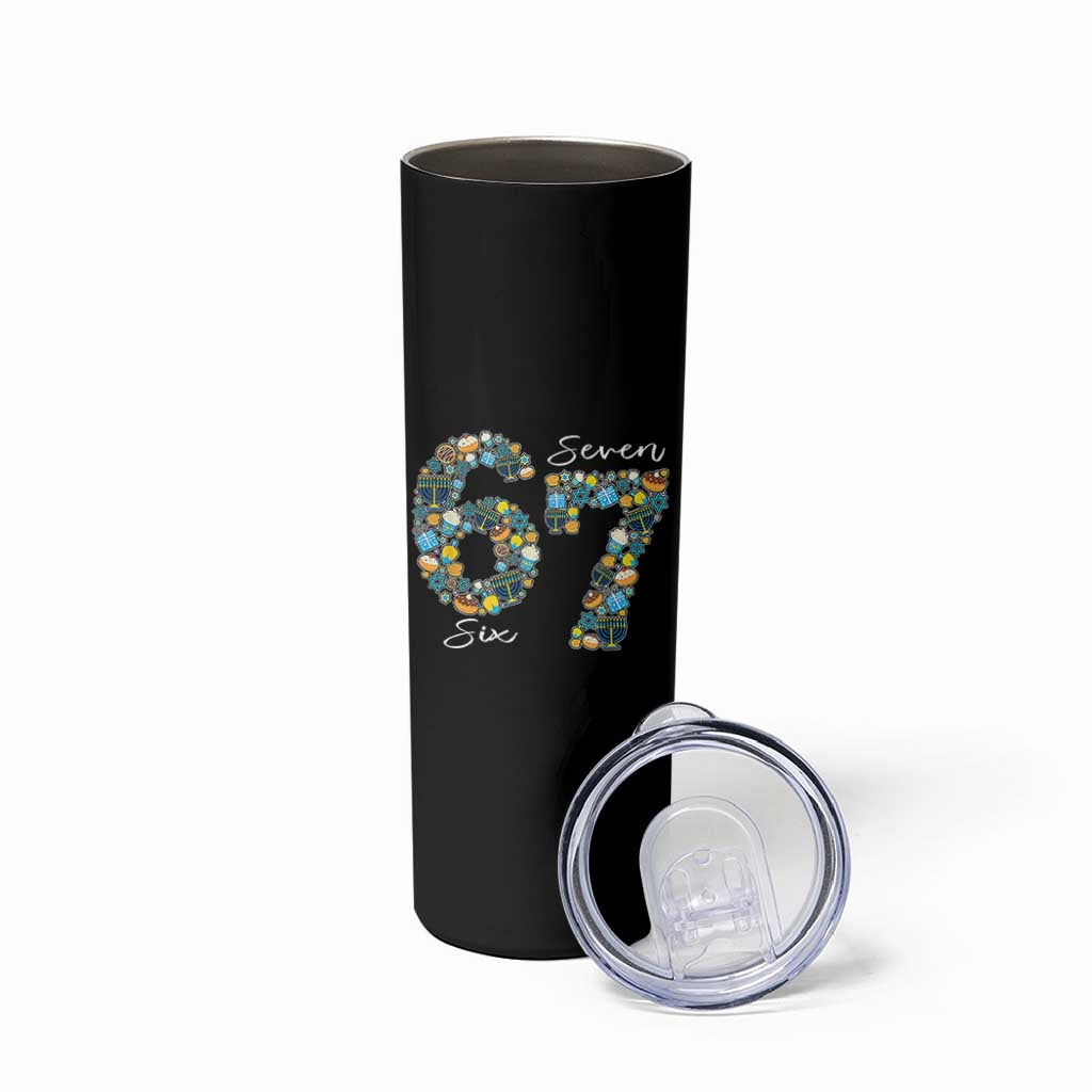 Funny Hanukkah 67 Skinny Tumbler Six Seven Meme Chanukah Dreidel Gelt Star Of David - Wonder Print Shop