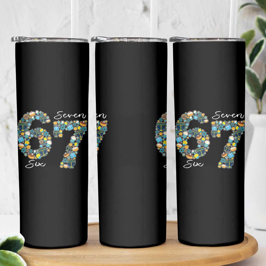 Funny Hanukkah 67 Skinny Tumbler Six Seven Meme Chanukah Dreidel Gelt Star Of David - Wonder Print Shop