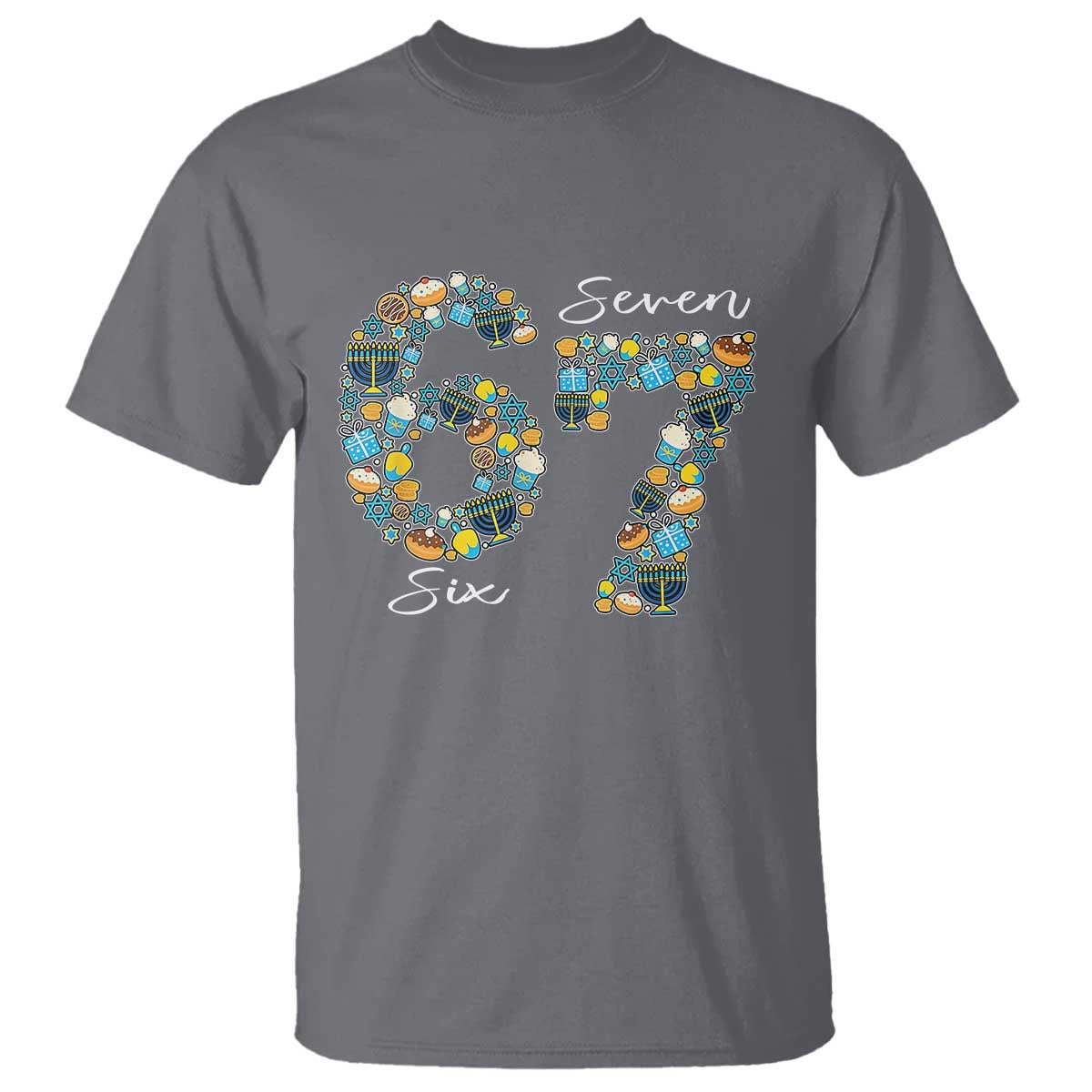 Funny Hanukkah 67 T Shirt Six Seven Meme Chanukah Dreidel Gelt Star Of David - Wonder Print Shop
