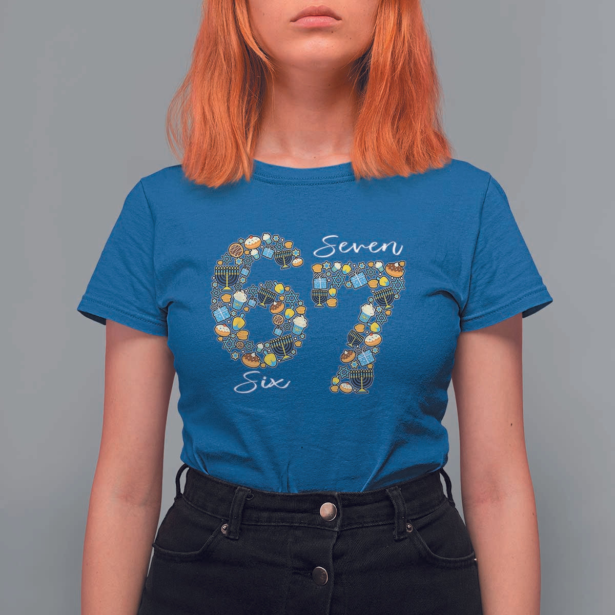 Funny Hanukkah 67 T Shirt For Women Six Seven Meme Chanukah Dreidel Gelt Star Of David - Wonder Print Shop