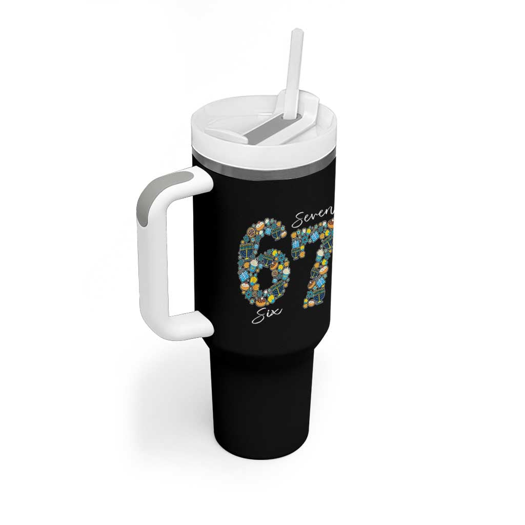 Funny Hanukkah 67 Tumbler With Handle Six Seven Meme Chanukah Dreidel Gelt Star Of David - Wonder Print Shop