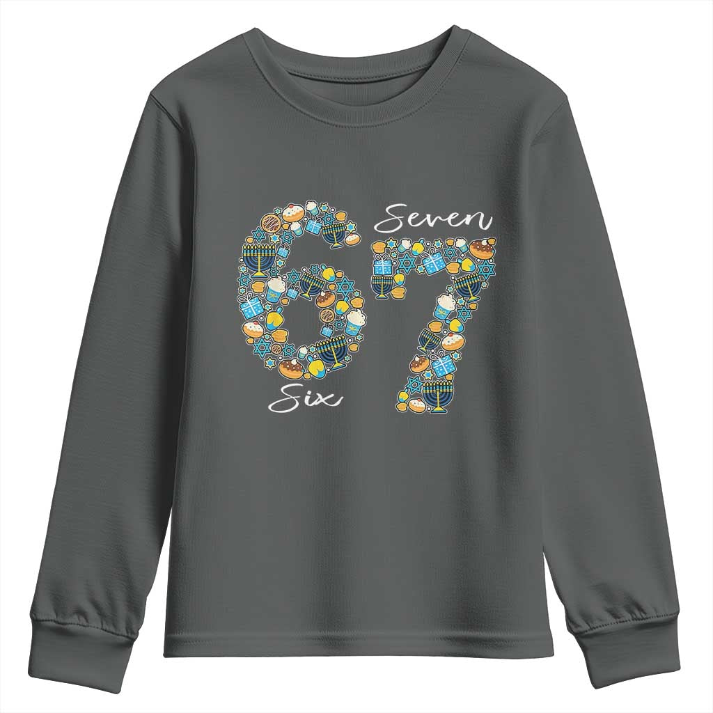 Funny Hanukkah 67 Youth Sweatshirt Six Seven Meme Chanukah Dreidel Gelt Star Of David - Wonder Print Shop
