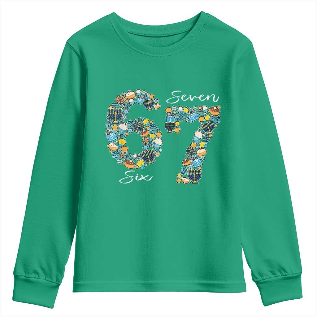 Funny Hanukkah 67 Youth Sweatshirt Six Seven Meme Chanukah Dreidel Gelt Star Of David - Wonder Print Shop