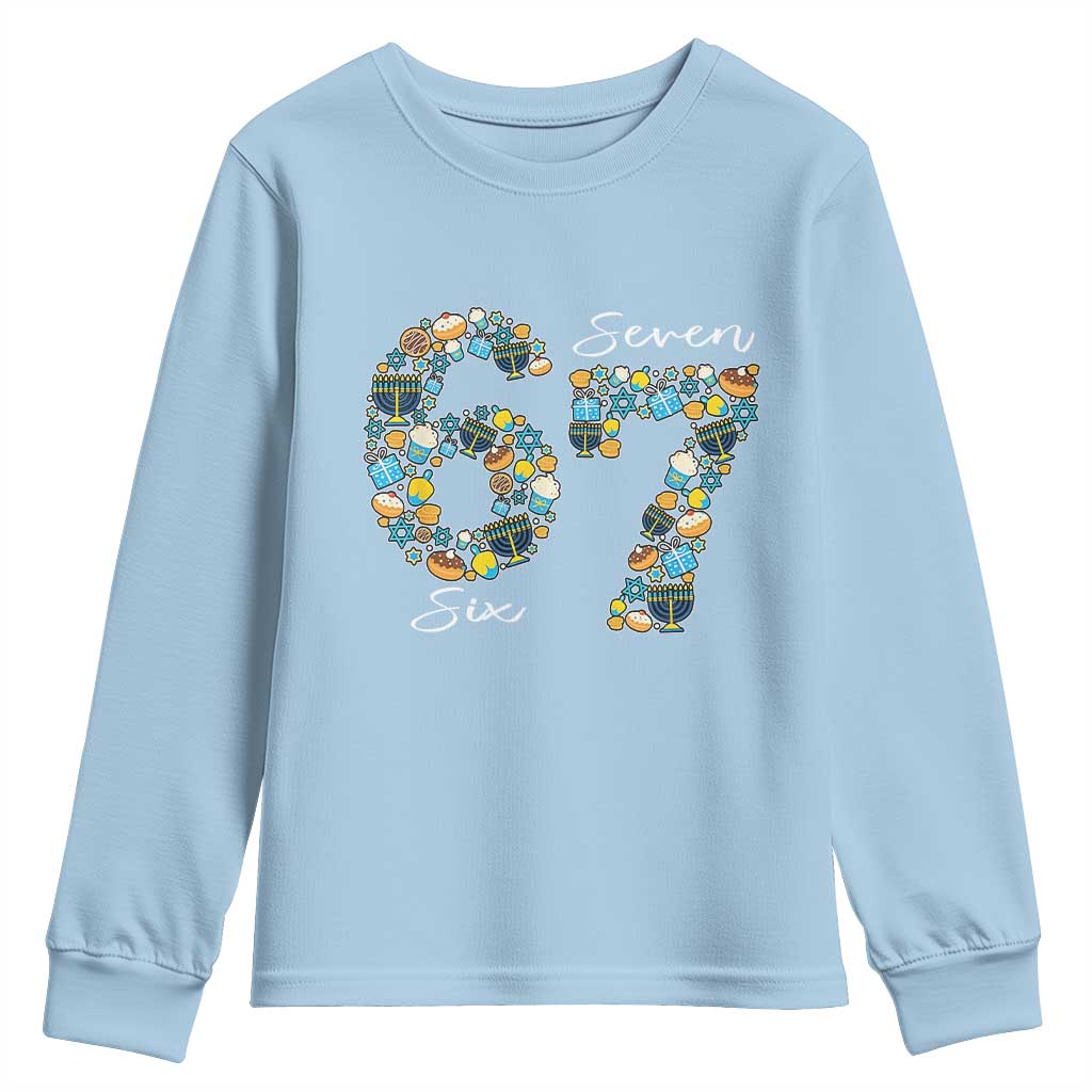 Funny Hanukkah 67 Youth Sweatshirt Six Seven Meme Chanukah Dreidel Gelt Star Of David - Wonder Print Shop