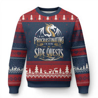 I Am Not Procrastinating I Am Doing Side Quest Ugly Christmas Sweater Fantasy Game Dragon - Wonder Print Shop
