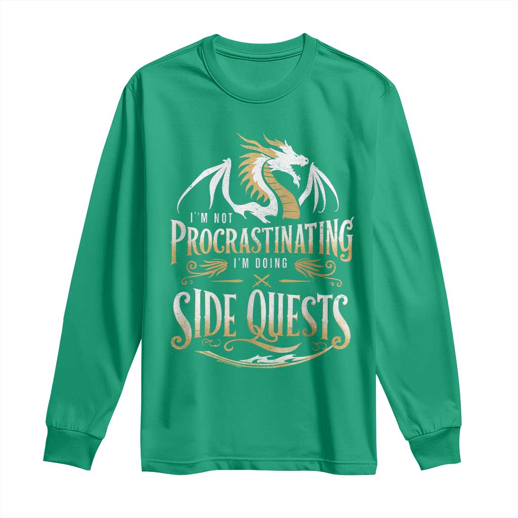 I Am Not Procrastinating I Am Doing Side Quest Long Sleeve Shirt Fantasy Game Dragon - Wonder Print Shop