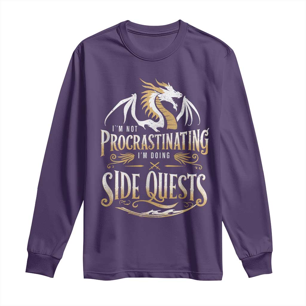 I Am Not Procrastinating I Am Doing Side Quest Long Sleeve Shirt Fantasy Game Dragon - Wonder Print Shop