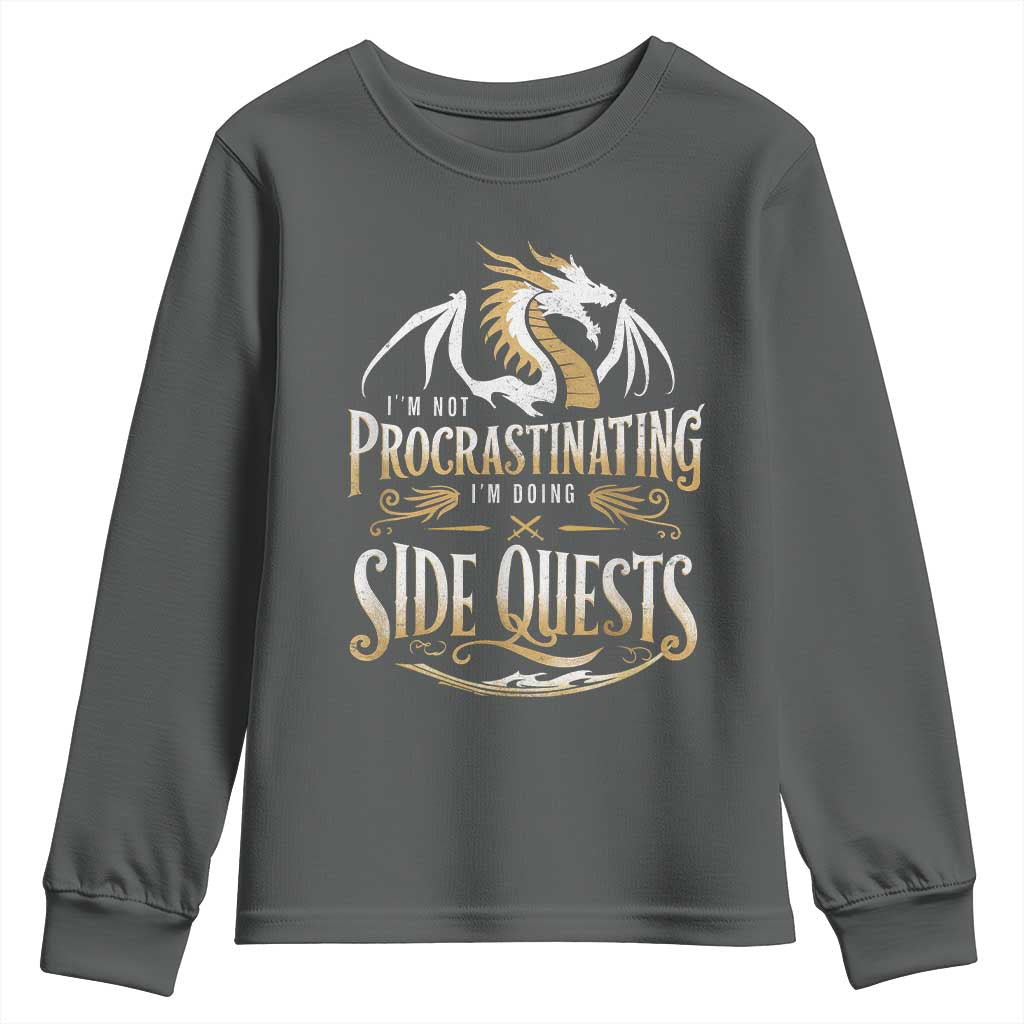 I Am Not Procrastinating I Am Doing Side Quest Youth Sweatshirt Fantasy Game Dragon - Wonder Print Shop