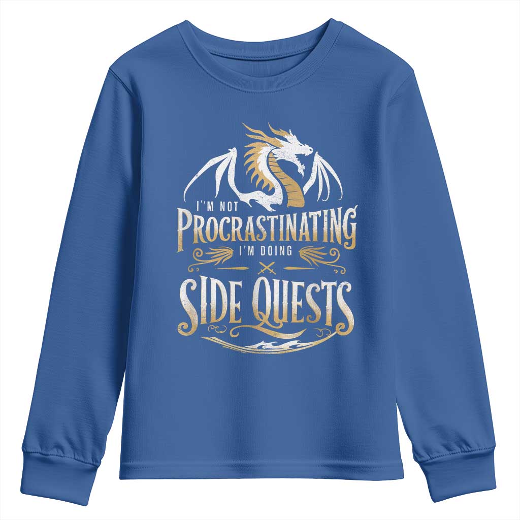 I Am Not Procrastinating I Am Doing Side Quest Youth Sweatshirt Fantasy Game Dragon - Wonder Print Shop