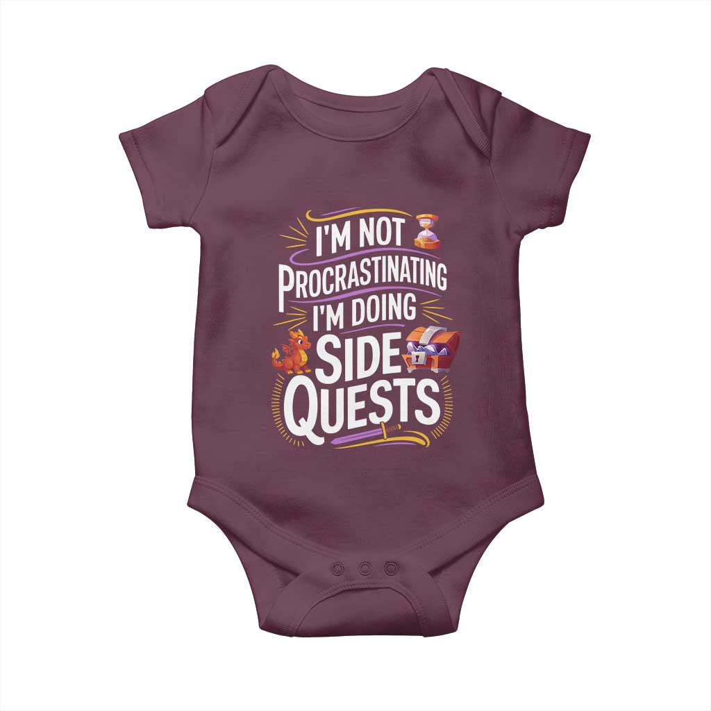 Funny I Am Not Procrastinating I Am Doing Side Quests Baby Onesie Fantasy RPG Gamer - Wonder Print Shop