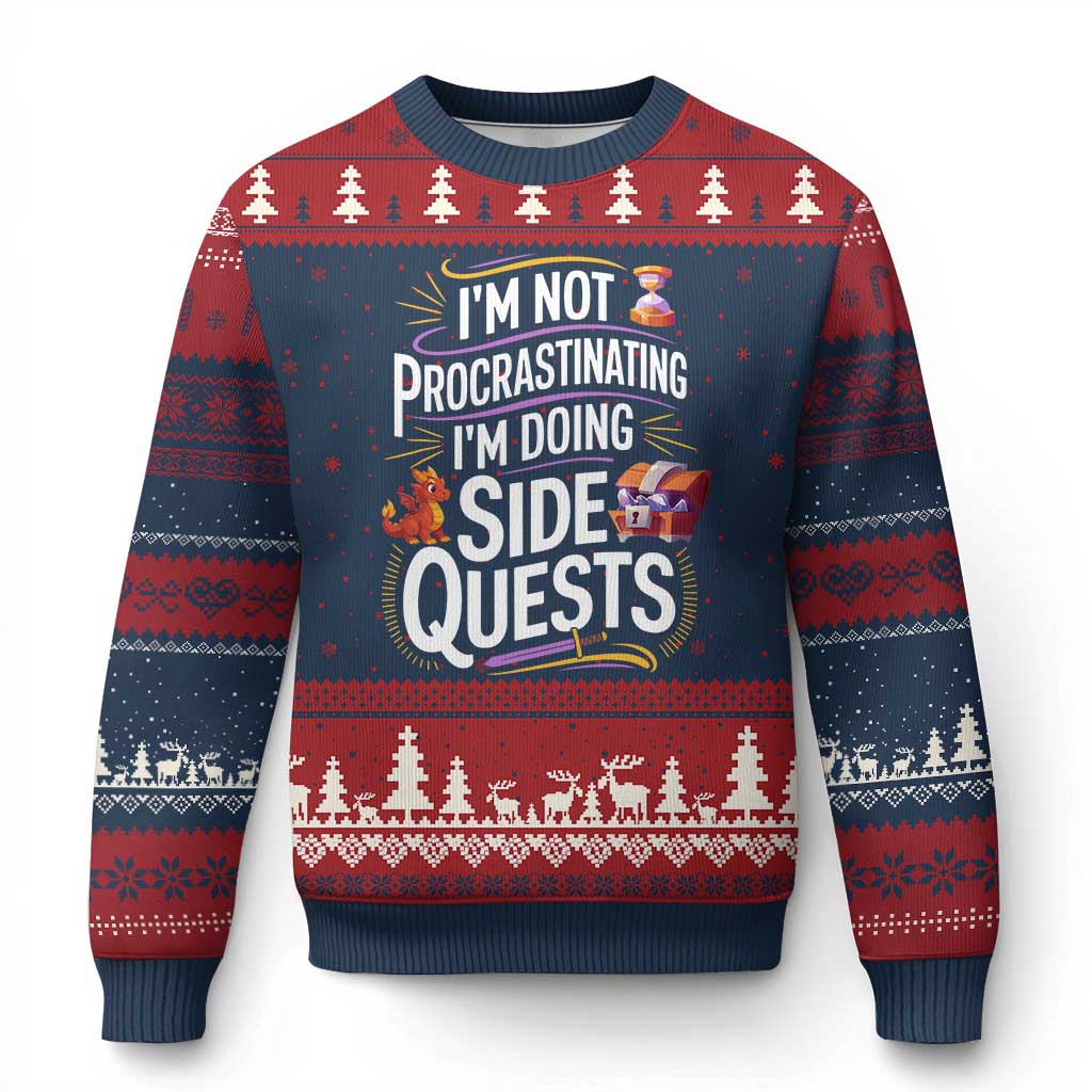 Funny I Am Not Procrastinating I Am Doing Side Quests Ugly Christmas Sweater Fantasy RPG Gamer - Wonder Print Shop