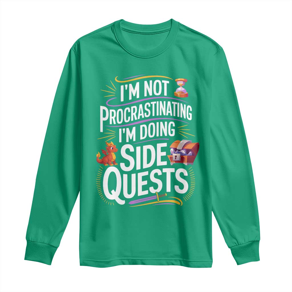 Funny I Am Not Procrastinating I Am Doing Side Quests Long Sleeve Shirt Fantasy RPG Gamer - Wonder Print Shop