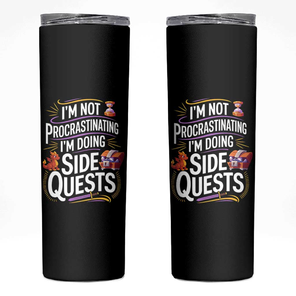 Funny I Am Not Procrastinating I Am Doing Side Quests Skinny Tumbler Fantasy RPG Gamer - Wonder Print Shop