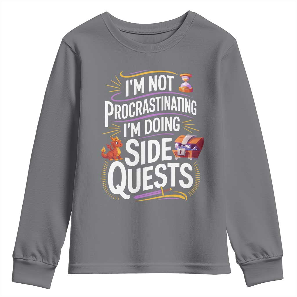 Funny I Am Not Procrastinating I Am Doing Side Quests Youth Sweatshirt Fantasy RPG Gamer - Wonder Print Shop