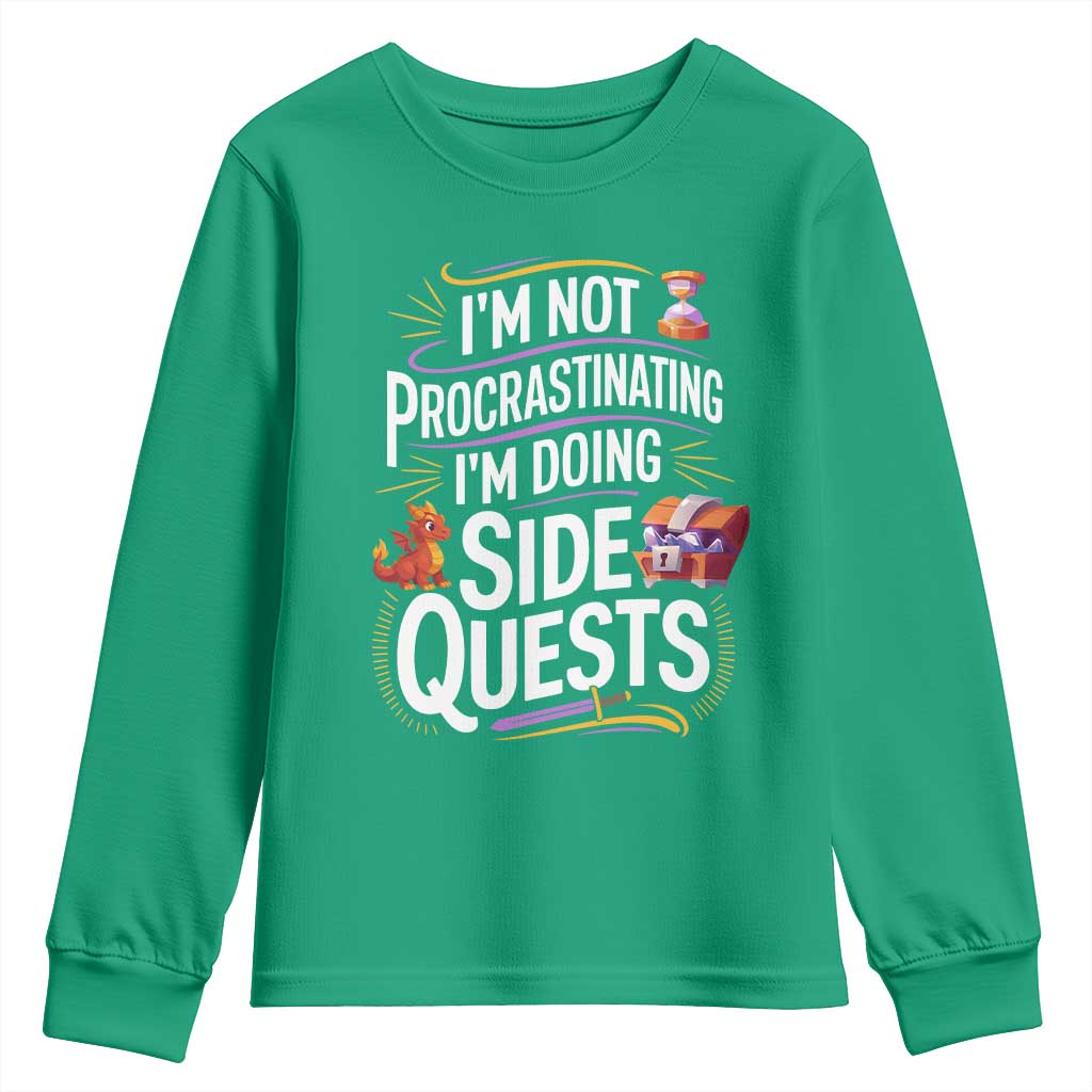 Funny I Am Not Procrastinating I Am Doing Side Quests Youth Sweatshirt Fantasy RPG Gamer - Wonder Print Shop