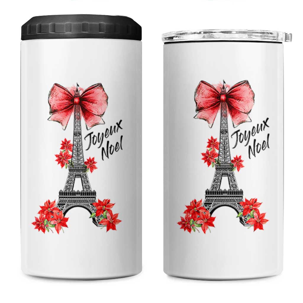 Joyeux Noel Eiffel Tower 4 in 1 Can Cooler Tumbler Christmas In French Coquette Bow - Wonder Print Shop