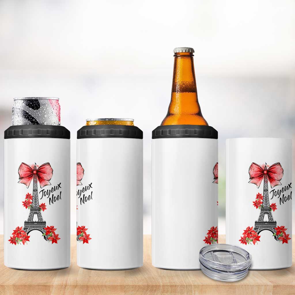 Joyeux Noel Eiffel Tower 4 in 1 Can Cooler Tumbler Christmas In French Coquette Bow - Wonder Print Shop