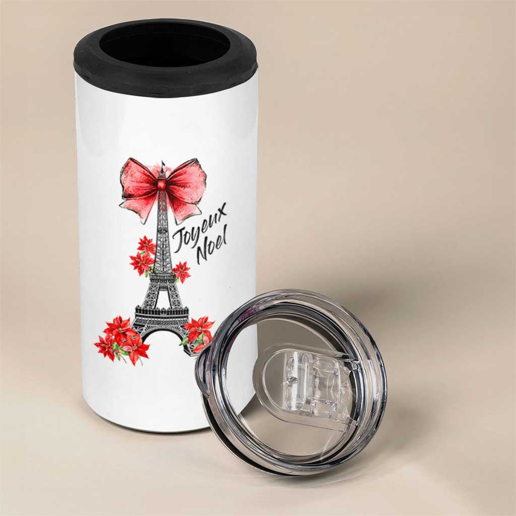Joyeux Noel Eiffel Tower 4 in 1 Can Cooler Tumbler Christmas In French Coquette Bow - Wonder Print Shop