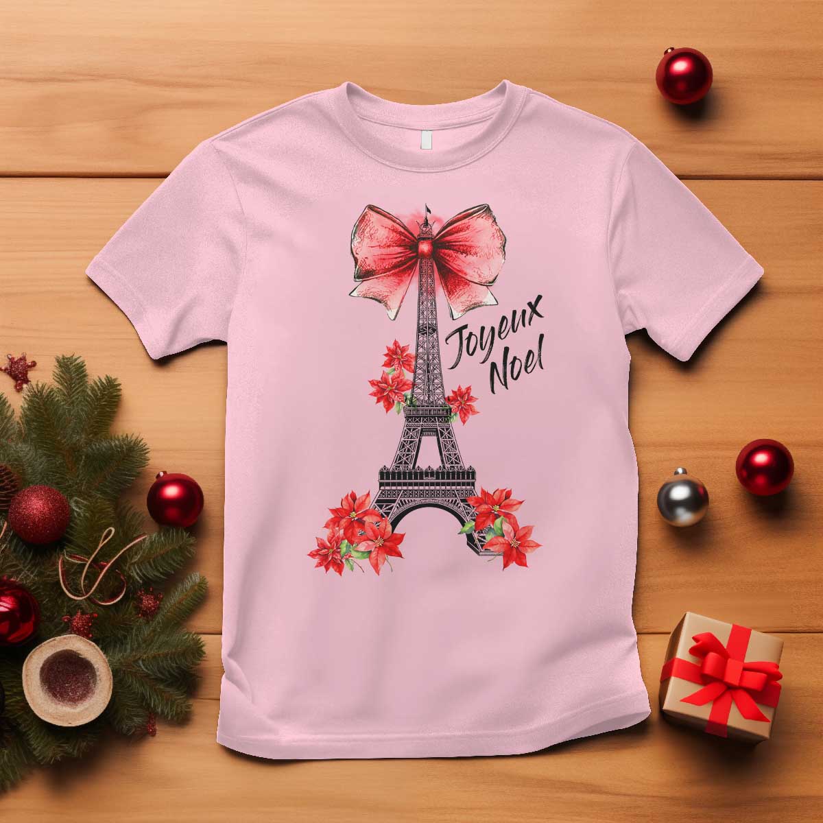 Joyeux Noel Eiffel Tower T Shirt Christmas In French Coquette Bow - Wonder Print Shop