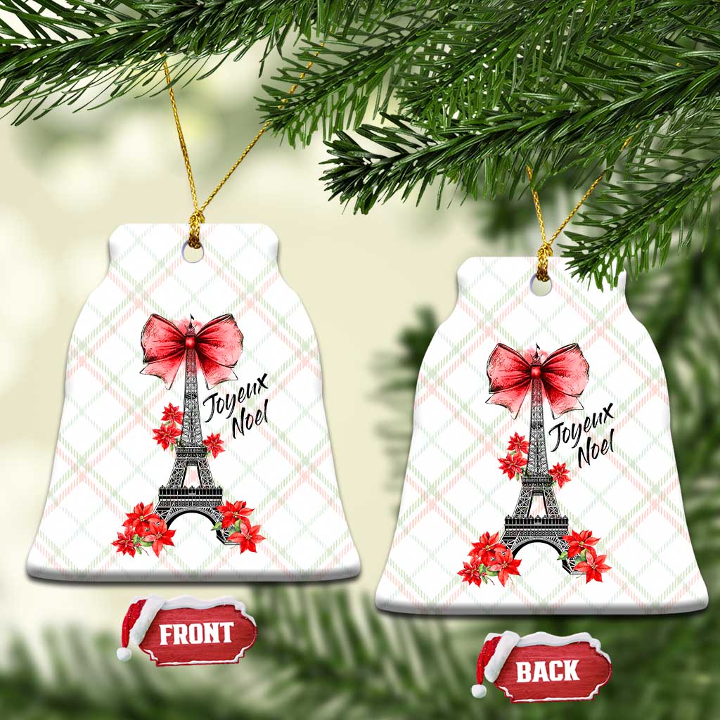 Joyeux Noel Eiffel Tower Ceramic Ornament Christmas In French Coquette Bow - Wonder Print Shop