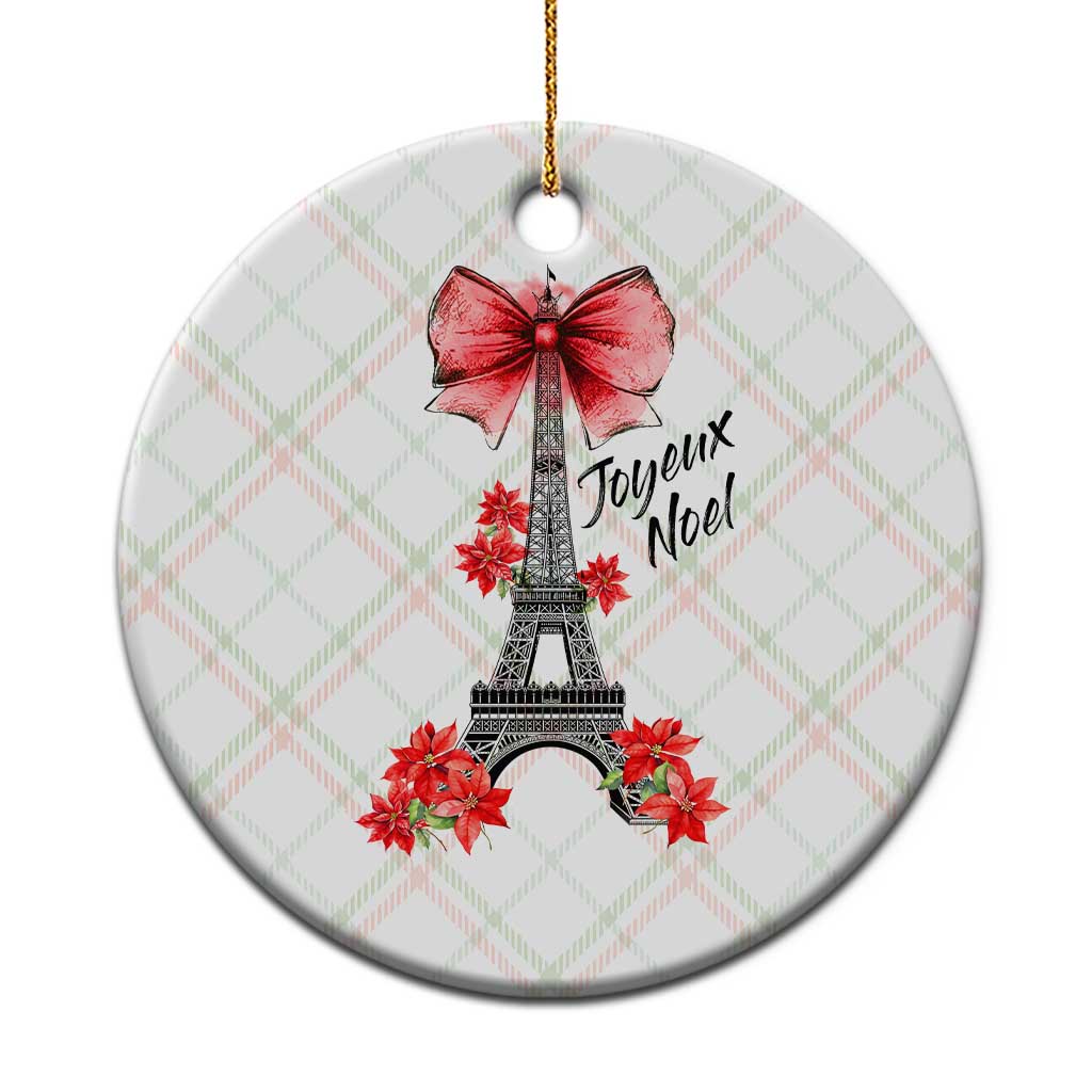 Joyeux Noel Eiffel Tower Ceramic Ornament Christmas In French Coquette Bow - Wonder Print Shop
