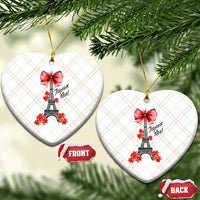Joyeux Noel Eiffel Tower Ceramic Ornament Christmas In French Coquette Bow - Wonder Print Shop