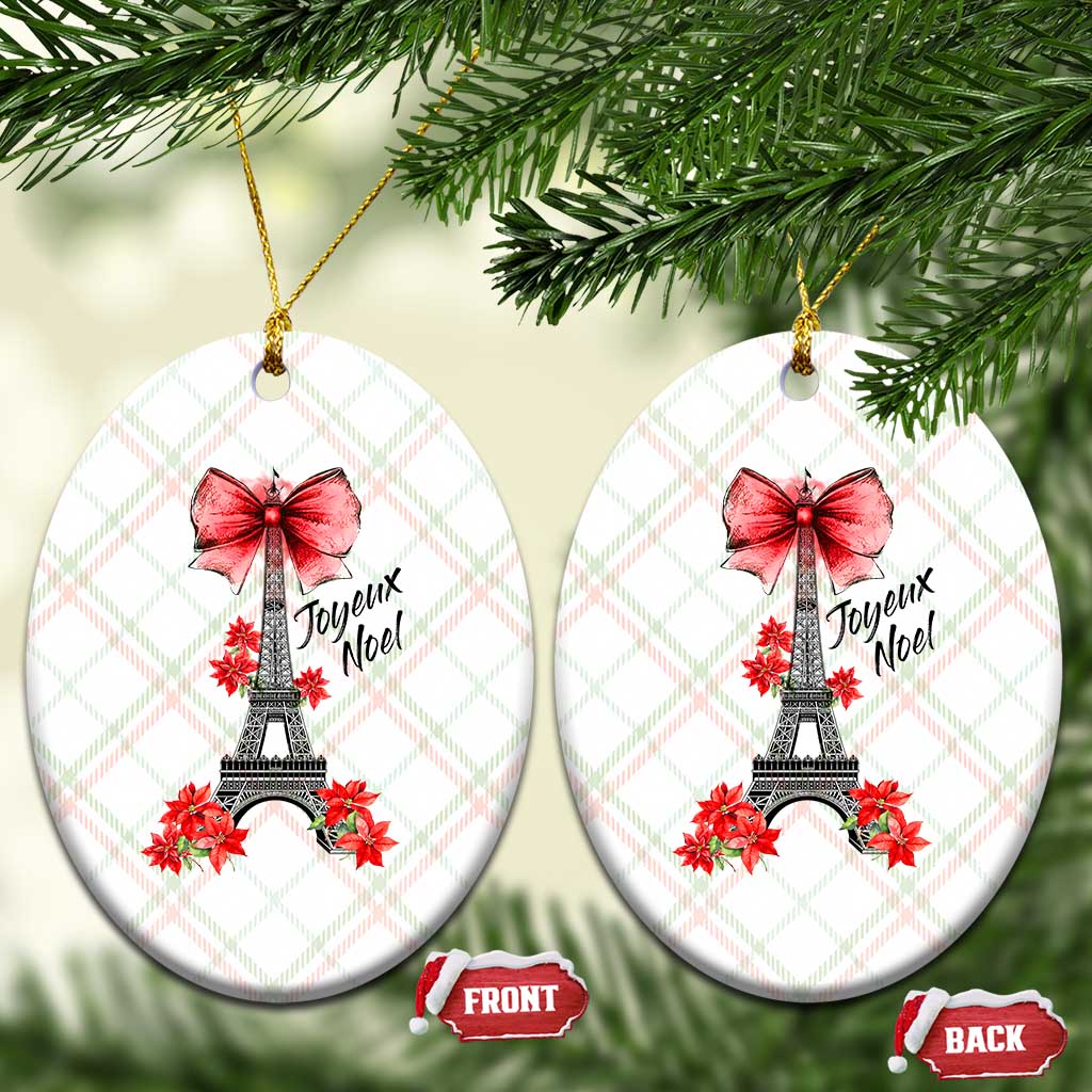 Joyeux Noel Eiffel Tower Ceramic Ornament Christmas In French Coquette Bow - Wonder Print Shop