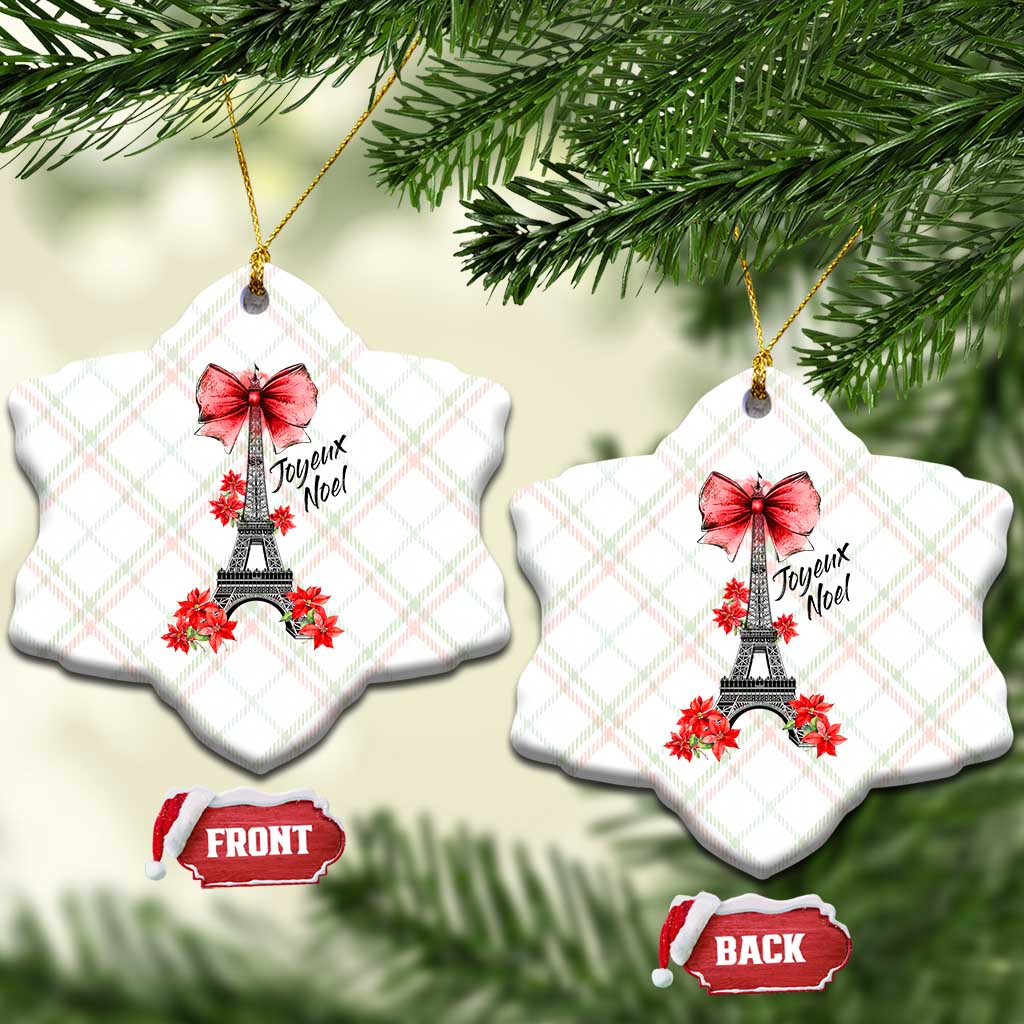 Joyeux Noel Eiffel Tower Ceramic Ornament Christmas In French Coquette Bow - Wonder Print Shop