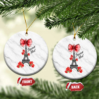 Joyeux Noel Eiffel Tower Ceramic Ornament Christmas In French Coquette Bow - Wonder Print Shop