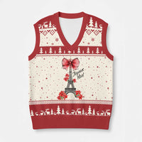 Joyeux Noel Eiffel Tower V-Neck Knit Sweater Vest Xmas In French Coquette Bow - Wonder Print Shop