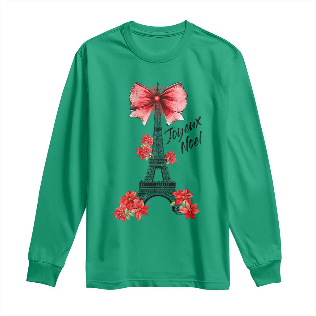 Joyeux Noel Eiffel Tower Long Sleeve Shirt Christmas In French Coquette Bow - Wonder Print Shop
