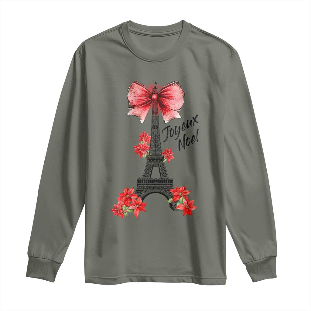 Joyeux Noel Eiffel Tower Long Sleeve Shirt Christmas In French Coquette Bow - Wonder Print Shop