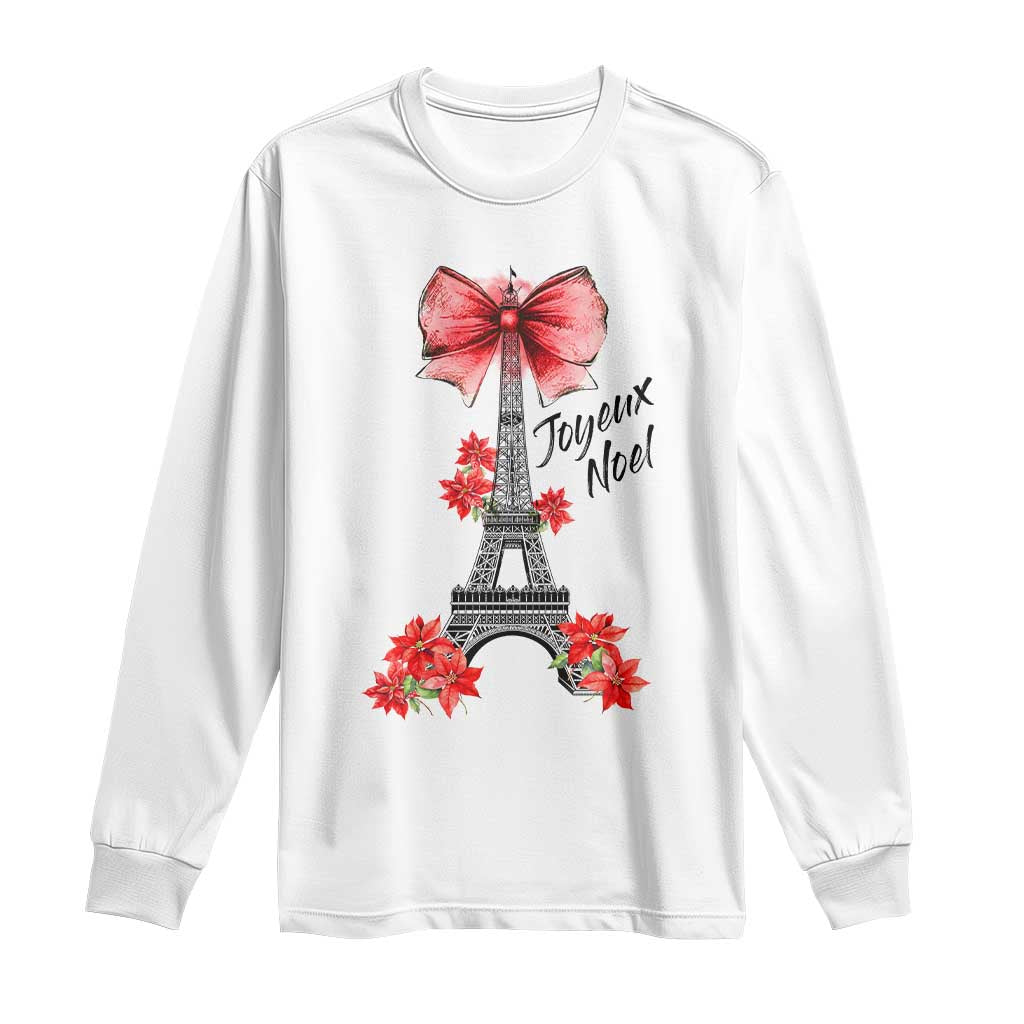 Joyeux Noel Eiffel Tower Long Sleeve Shirt Christmas In French Coquette Bow - Wonder Print Shop