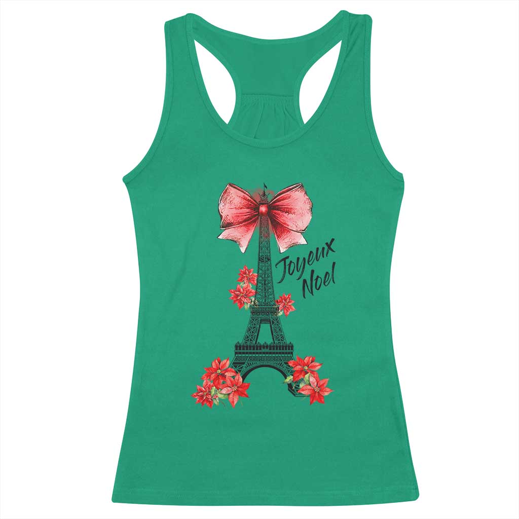 Joyeux Noel Eiffel Tower Racerback Tank Top Christmas In French Coquette Bow - Wonder Print Shop