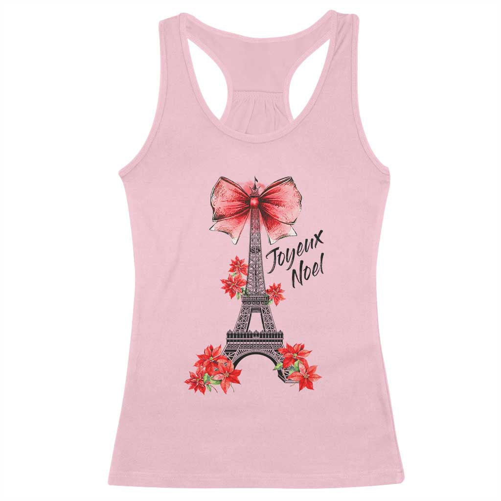 Joyeux Noel Eiffel Tower Racerback Tank Top Christmas In French Coquette Bow - Wonder Print Shop