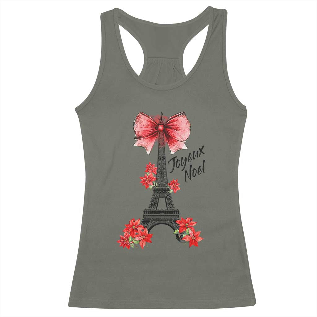 Joyeux Noel Eiffel Tower Racerback Tank Top Christmas In French Coquette Bow - Wonder Print Shop