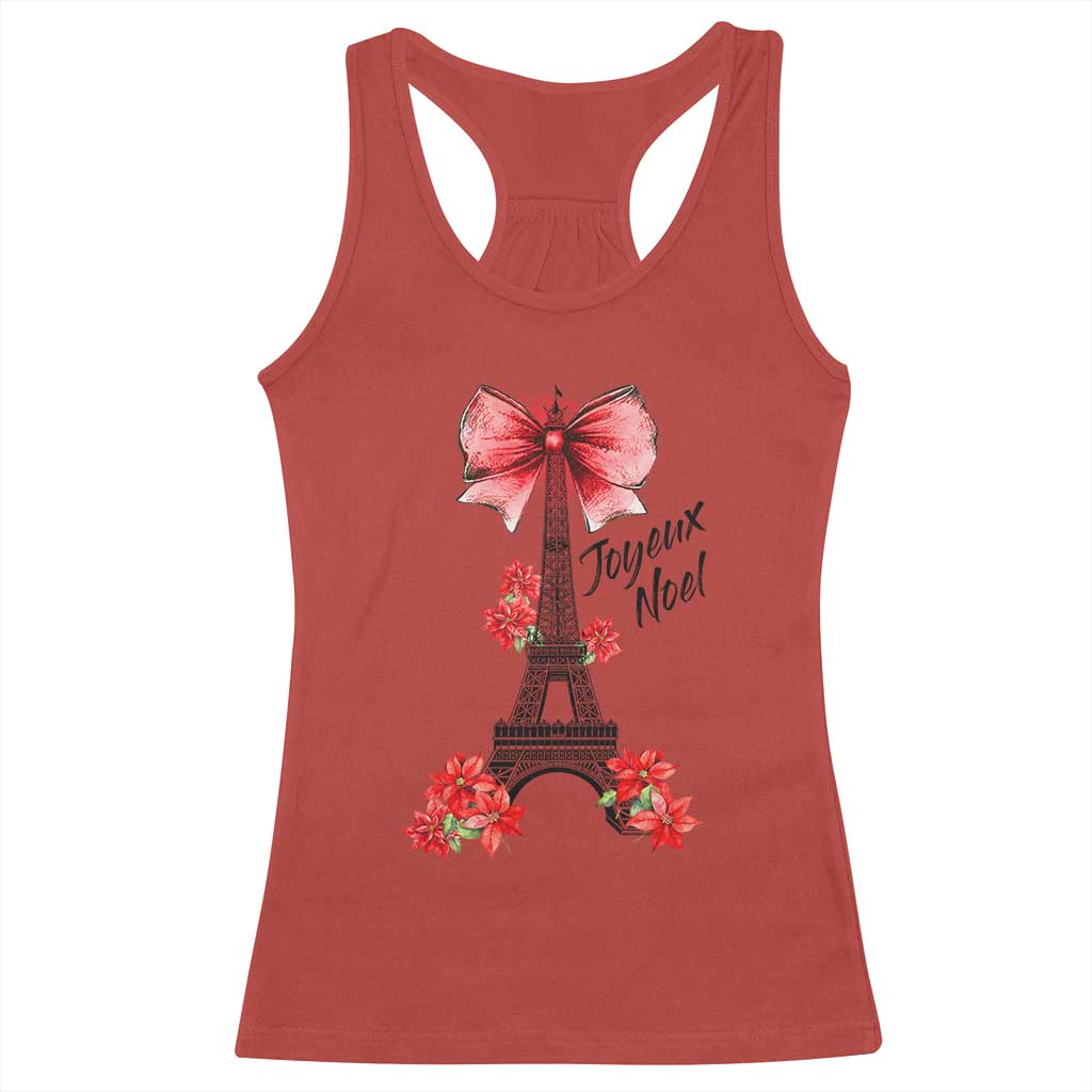 Joyeux Noel Eiffel Tower Racerback Tank Top Christmas In French Coquette Bow - Wonder Print Shop