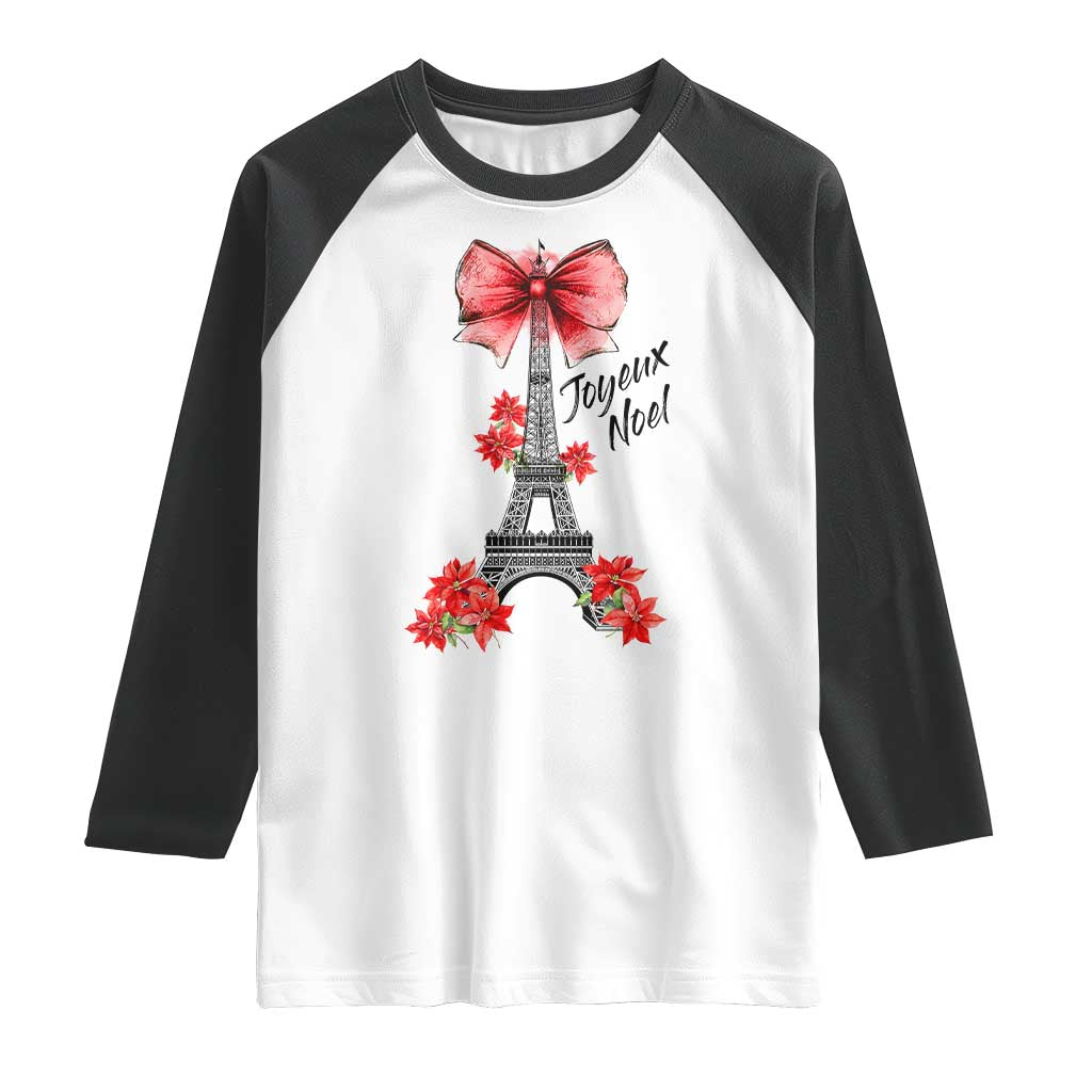 Joyeux Noel Eiffel Tower Raglan Shirt Christmas In French Coquette Bow - Wonder Print Shop