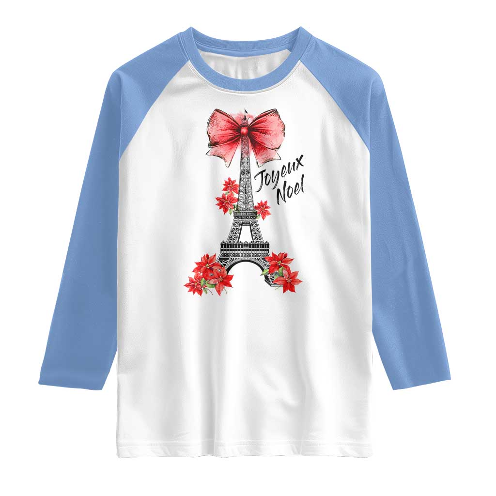Joyeux Noel Eiffel Tower Raglan Shirt Christmas In French Coquette Bow - Wonder Print Shop