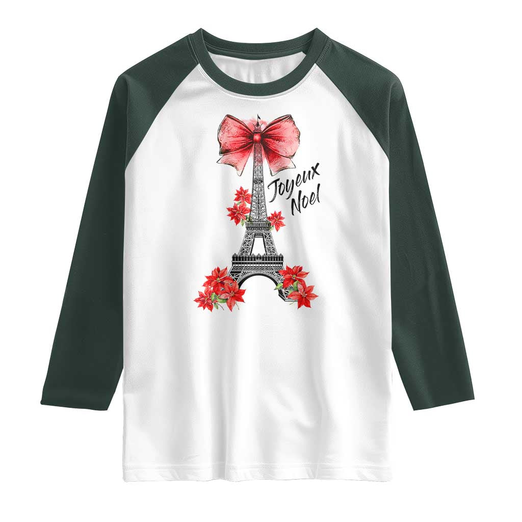 Joyeux Noel Eiffel Tower Raglan Shirt Christmas In French Coquette Bow - Wonder Print Shop