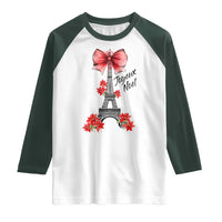 Joyeux Noel Eiffel Tower Raglan Shirt Christmas In French Coquette Bow - Wonder Print Shop